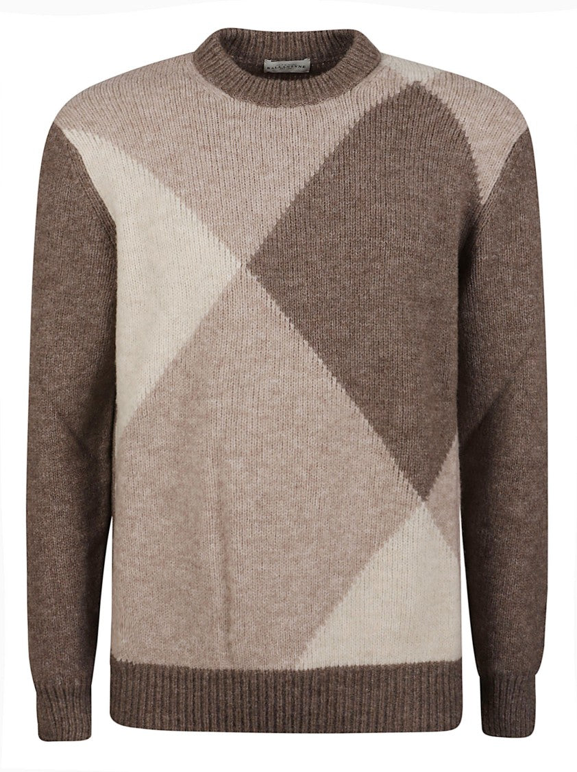 Ballantyne Maxi Diamond Intarsi Brown Wool-Blend Sweater