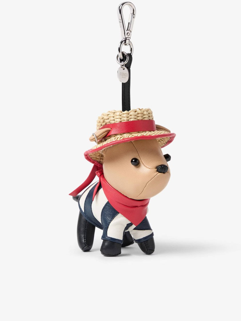 Fendi Playful Dog-Shaped Keychain With Straw Hat And Clasp