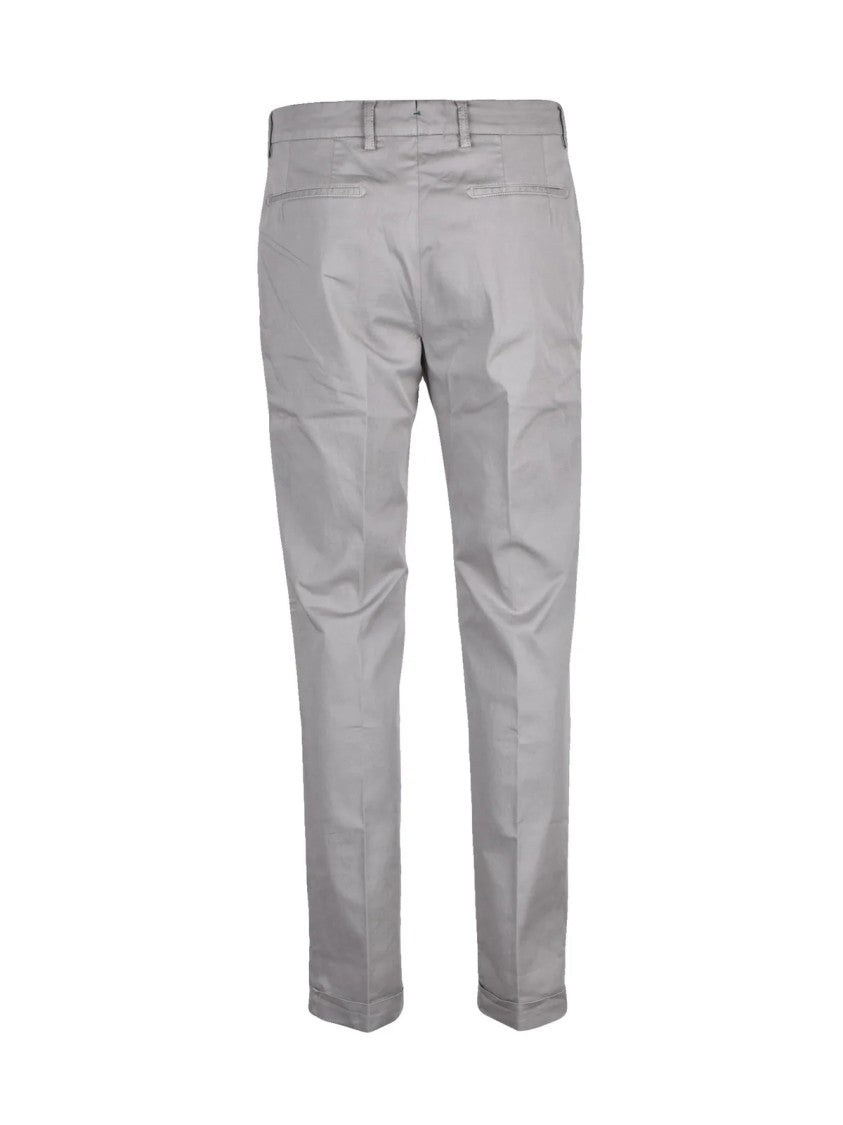 Berwich Light Grey Cotton Stretch Trousers With Modern Slim Fit