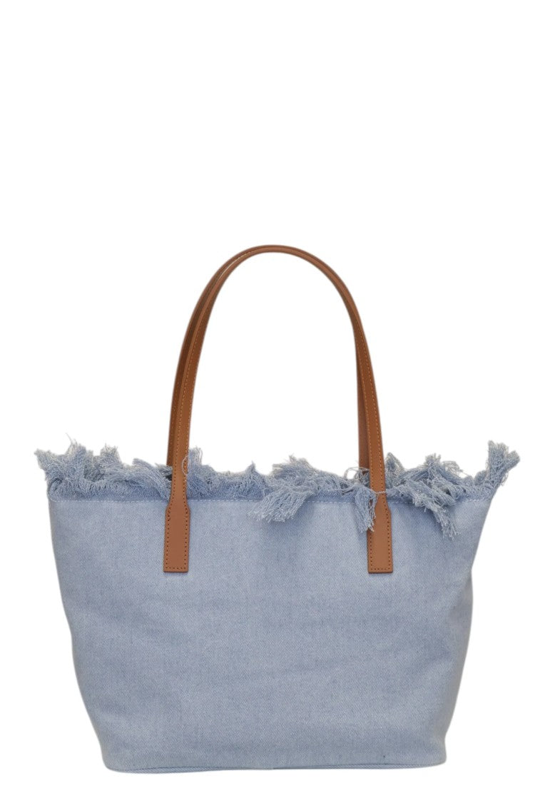 Mc2 Saint Barth Spacious Light Blue Tote Bag With Fringed Trim