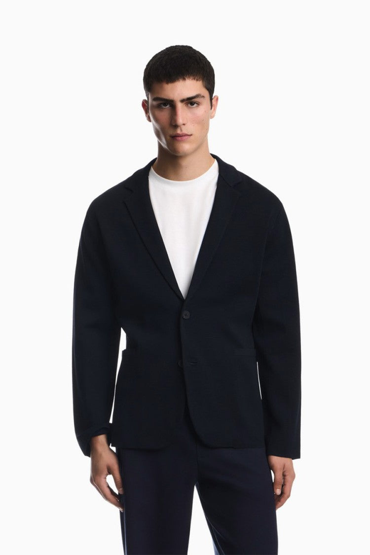 Emporio Armani Navy Two-Button Patch Pocket Viscose-Blend Blazer