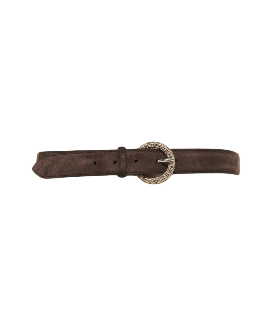 Orciani Suede Leather Belt With Decorative Round Buckle