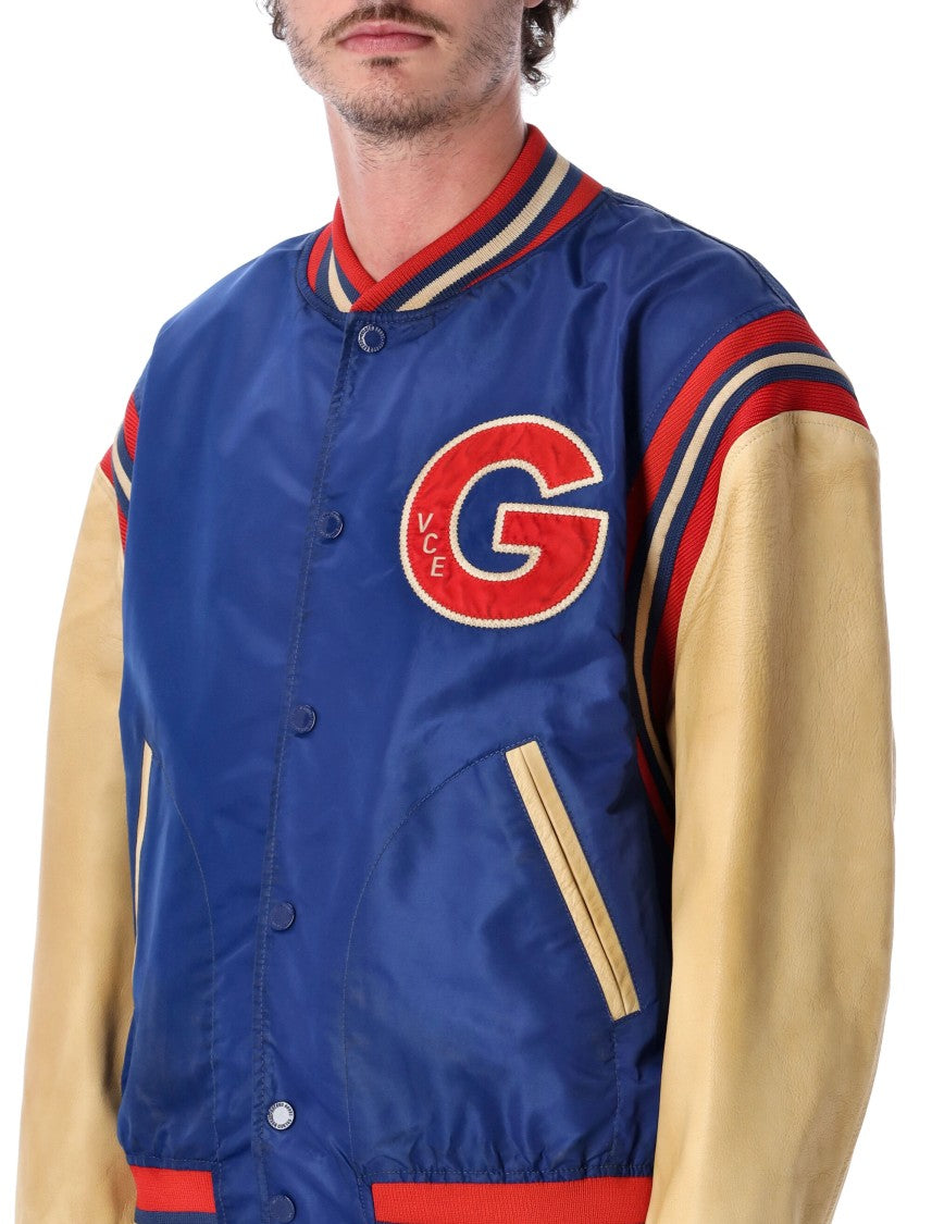 Golden Goose Vibrant Blue College Bomber Jacket With Contrasting Details