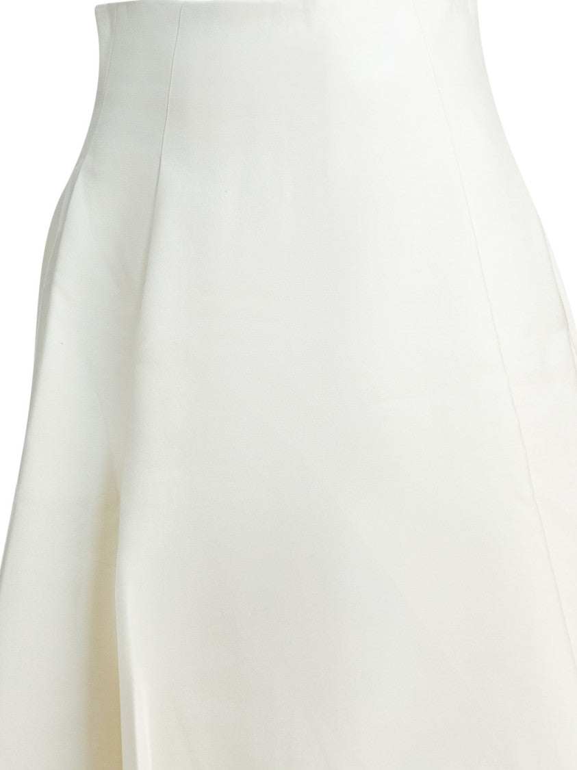 Sandbeige Flared Midi Skirt With Layered Hem