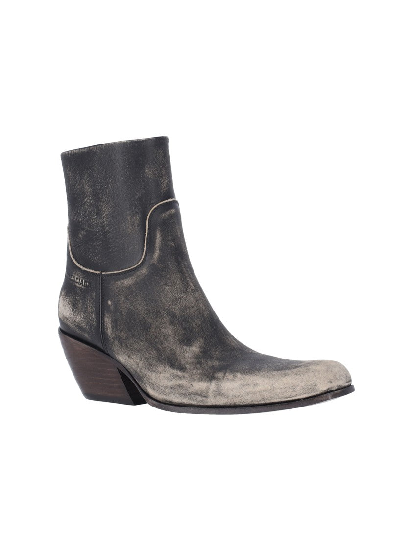 Balenciaga Memphis Square Toe Leather Boots