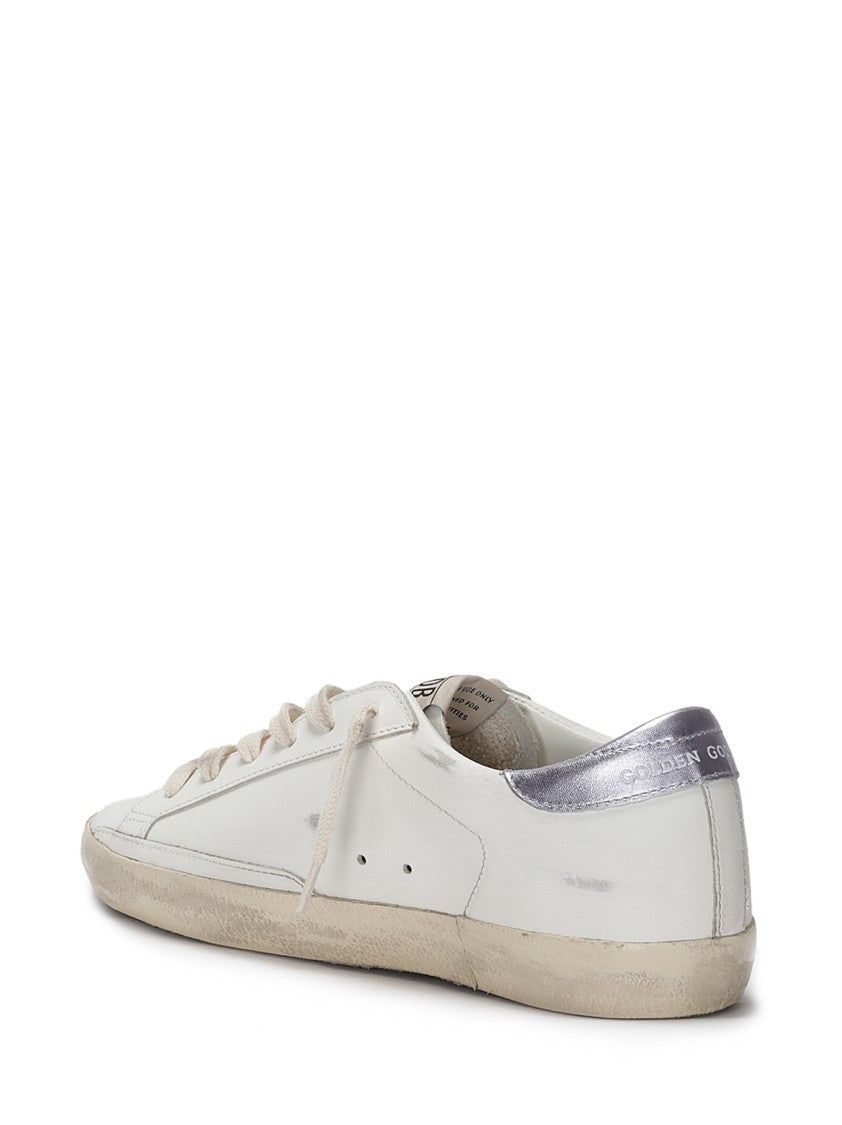 Golden Goose Leather Sneakers With Glitter Star And Laminated Heel Tab