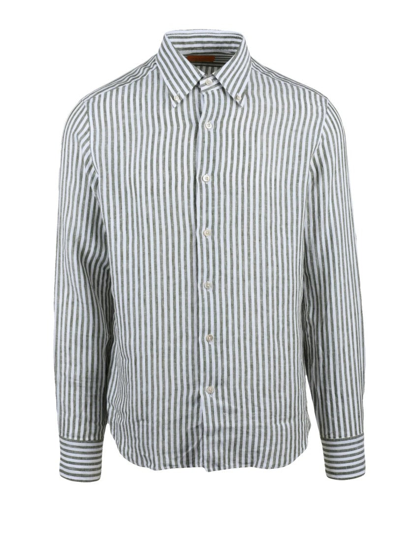 Grigio White Green Striped Linen Shirt