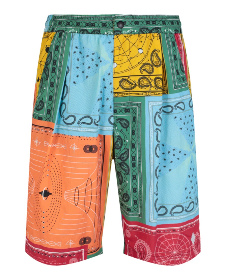 Marcelo Burlon Mid-Rise Bandana Print Nylon Shorts With Button Closure
