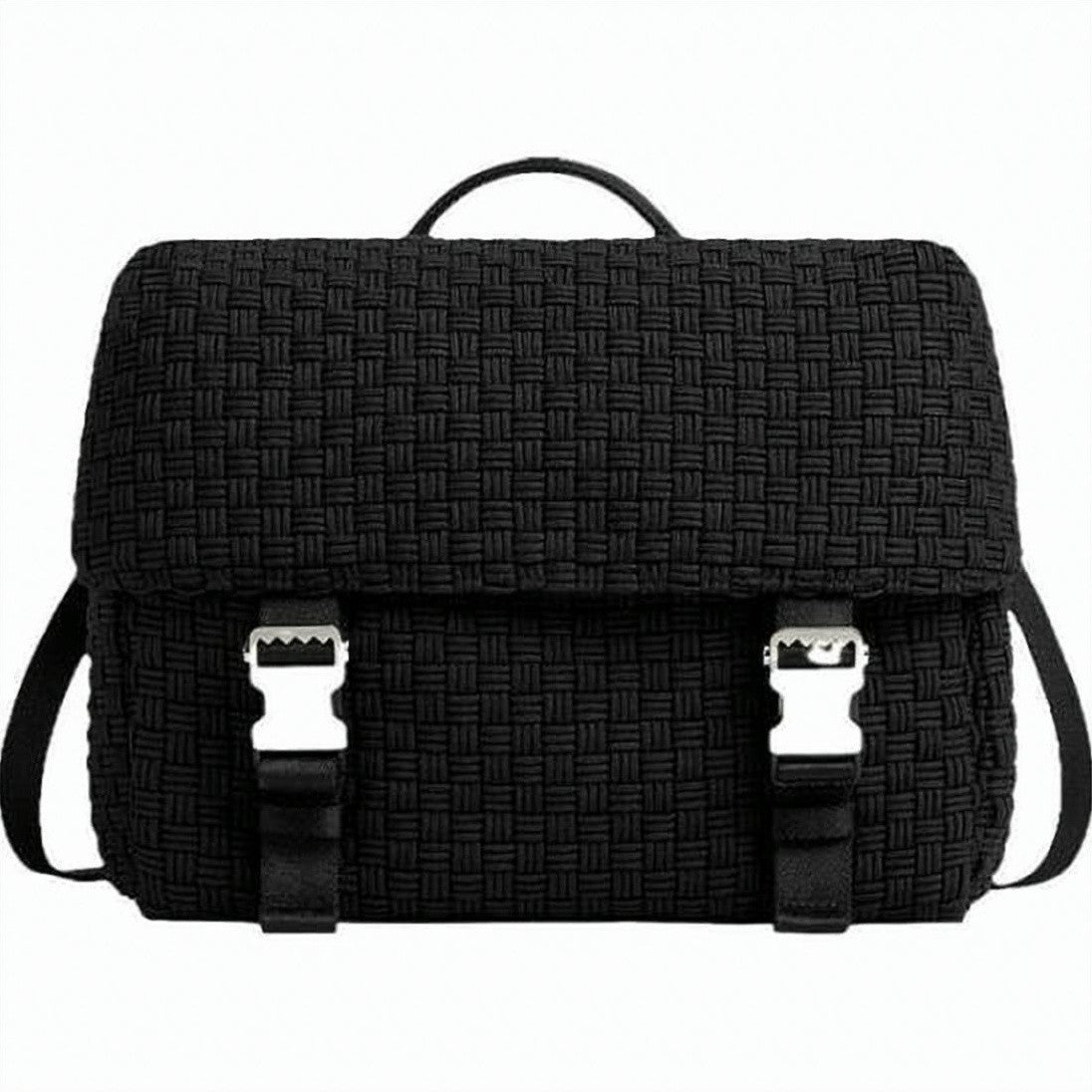 Bottega Veneta Woven Texture Tote Bag With Flap Closure And Buckle Straps