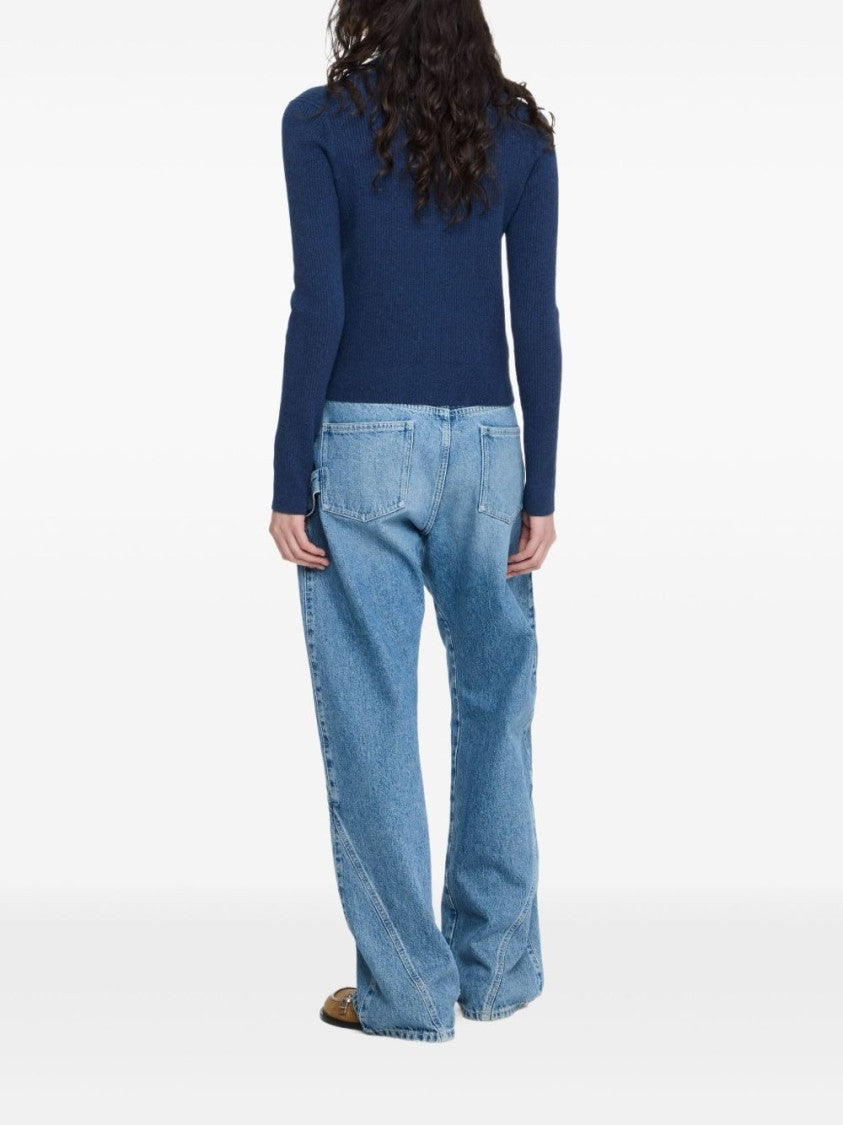 J. W. Anderson Ribbed Steel Blue Sweater With High Neck