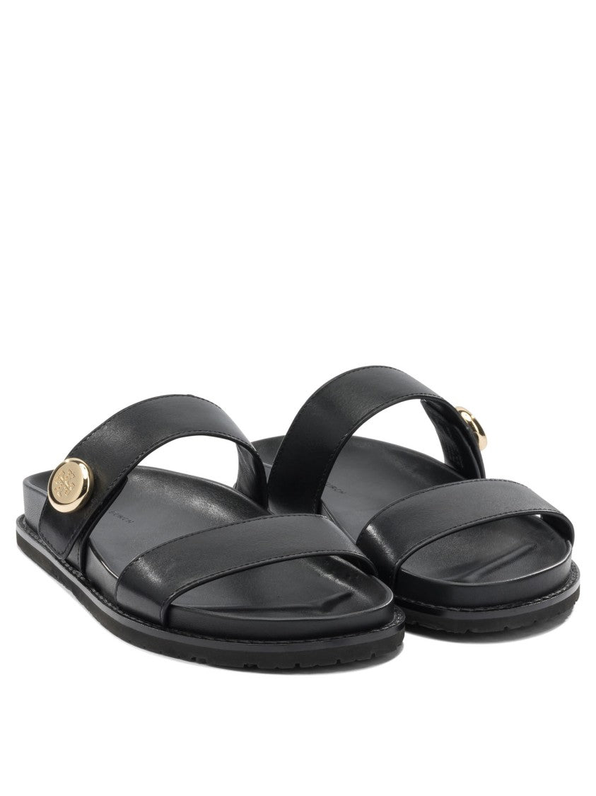 Tory Burch Flat Black Leather Sandals