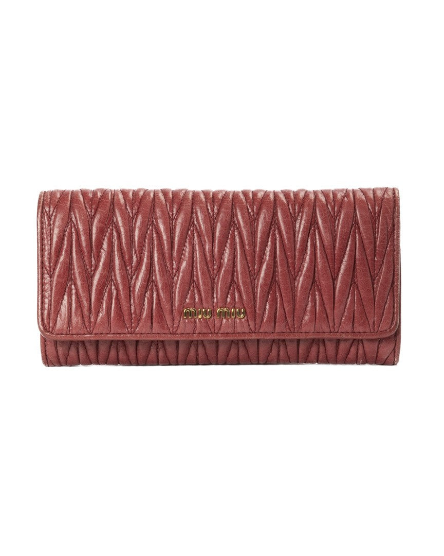 Miu Miu Quilted Pink Pebbled Leather Wallet On Chain By Miu Miu