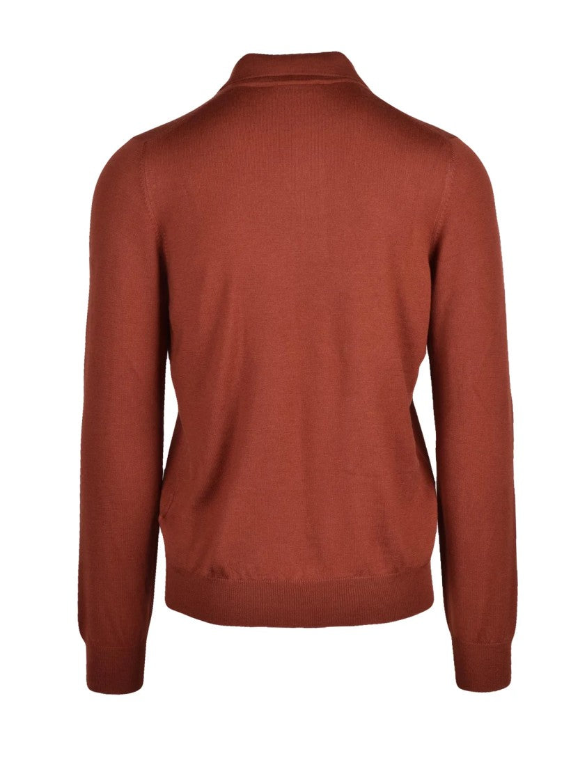 Gran Sasso Rust Polo Knit With Classic Collar And Button Placket