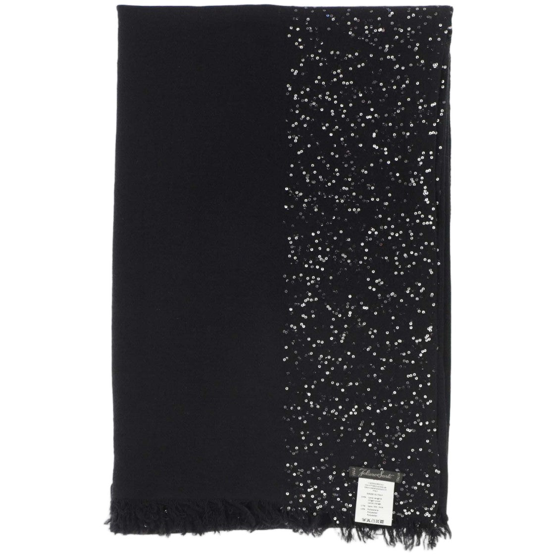 Faliero Sarti Fringed Black Scarf With Sequin Detailing