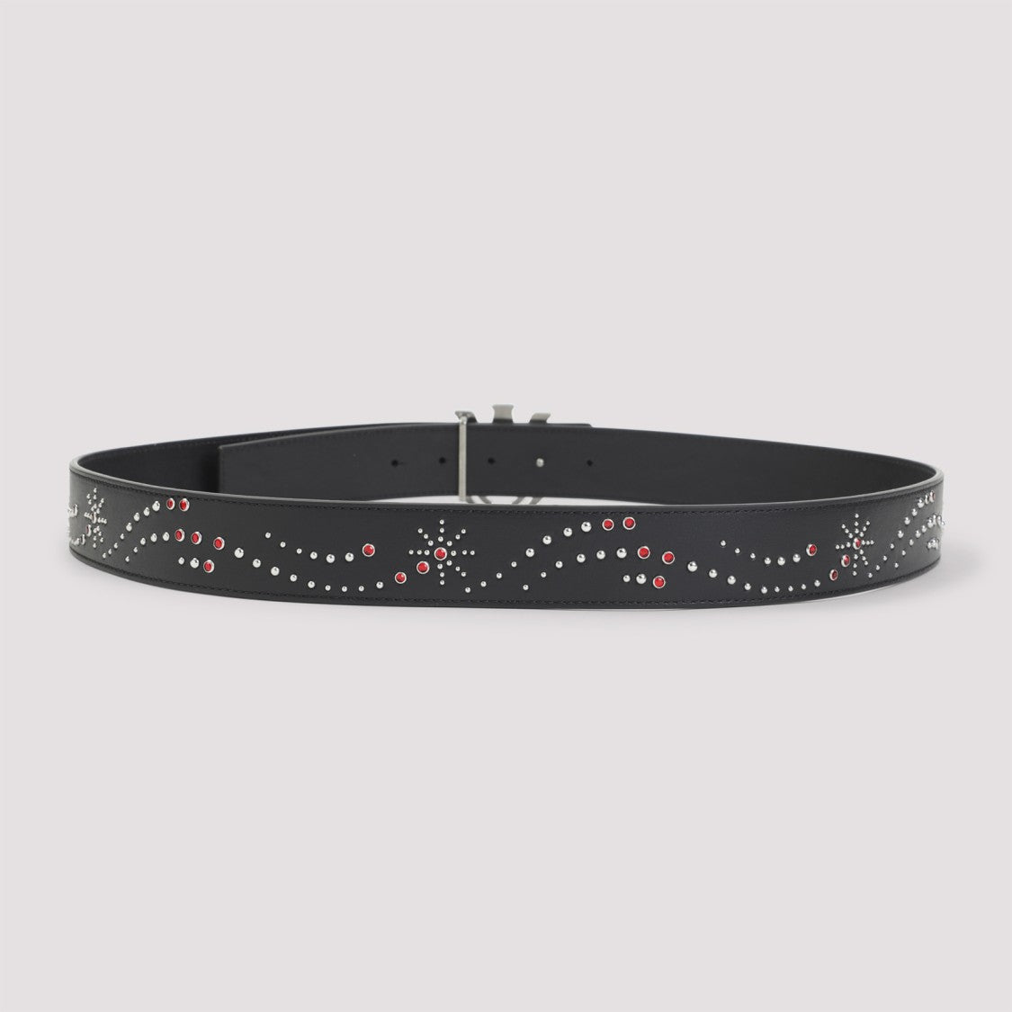 Amiri Black Leather Belt With Silver And Red Stud Embellishments