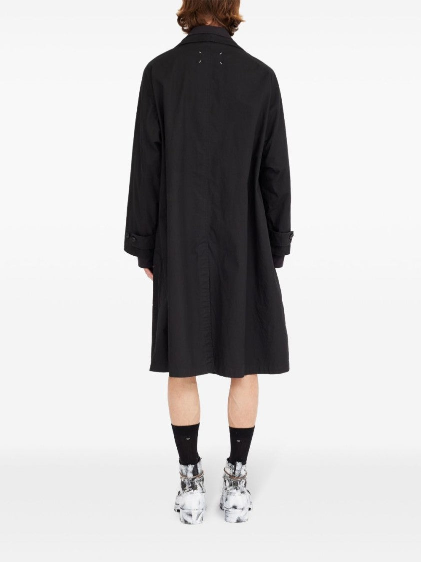 Maison Margiela Black Cotton Trench Coat With Double Collar