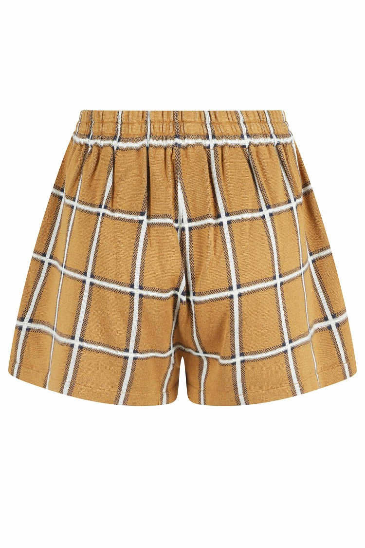 Guest In Residence Brown Picnic Plaid Check Elastic-Waistband Silk-Blend Shorts
