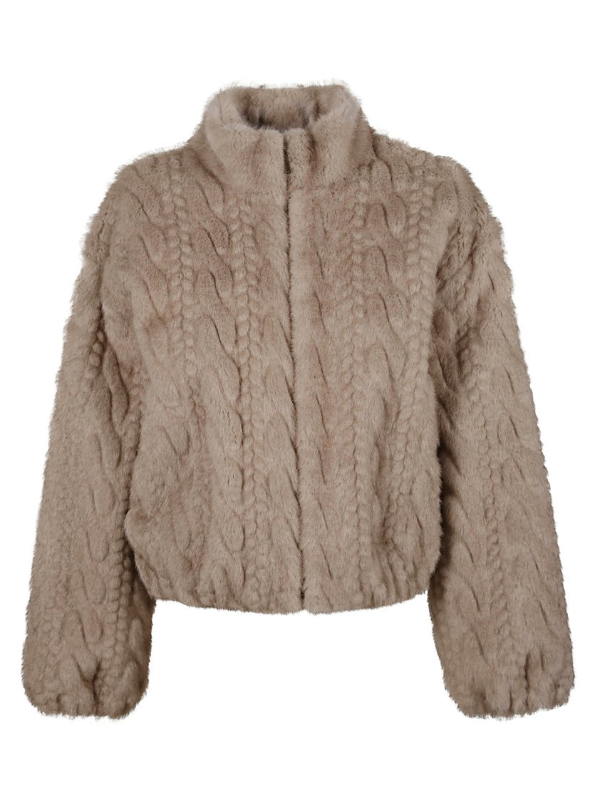 Ermanno Firenze Cropped Ecofur Bomber Jacket With Raised Collar