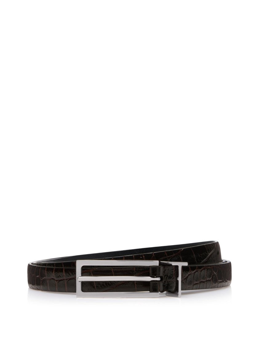 Tom Ford Crocodile-Embossed Calf Leather Belt With Metal Buckle