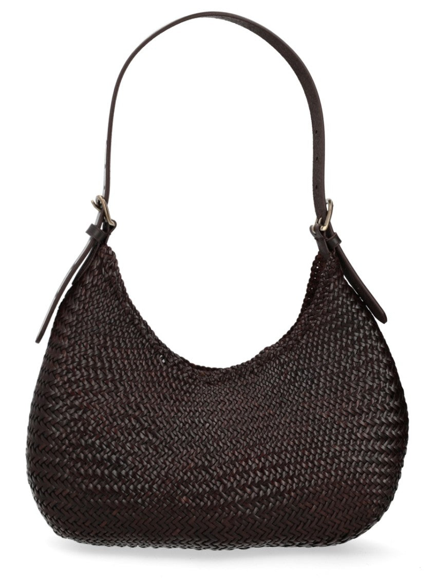 Dragon Diffusion Neutrals Half Moon Woven Leather Shoulder Bag