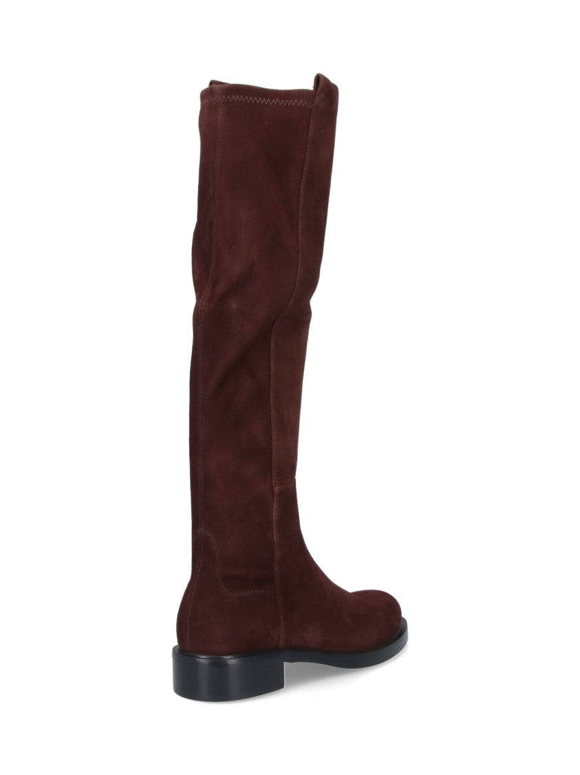 Stuart Weitzman Knee-High Brown Suede Boots With Minimalist Design