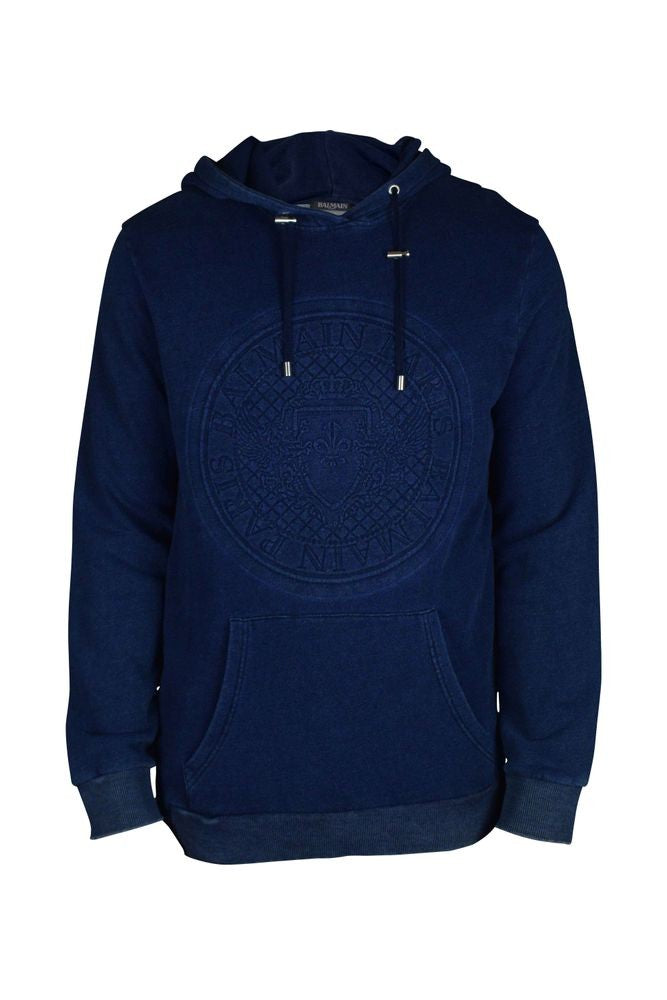 Balmain Navy Blue Sweatshirt With Denim Effect