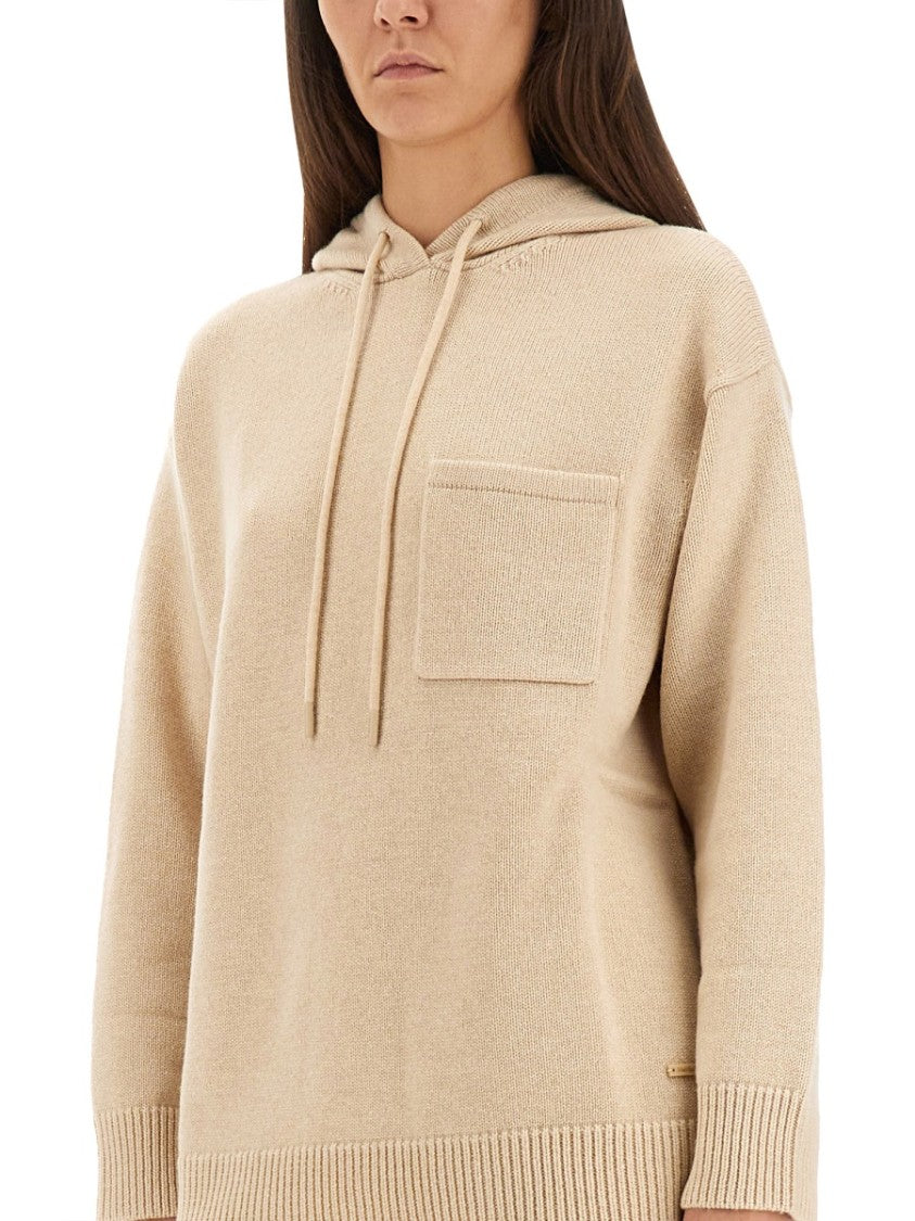 Max Mara Hooded Sweater With Front Patch Pocket And Ribbed Details