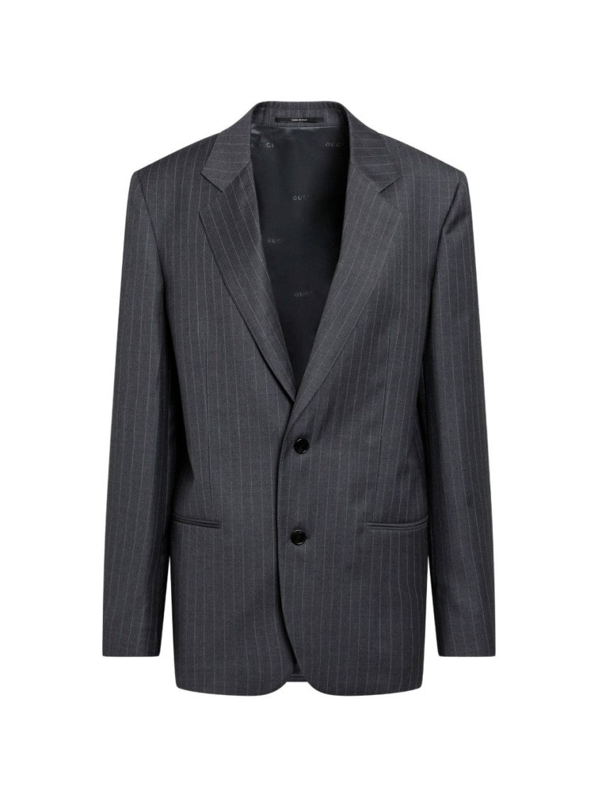 Gucci Tailored Notched Lapel Grey Pinstripe Blazer