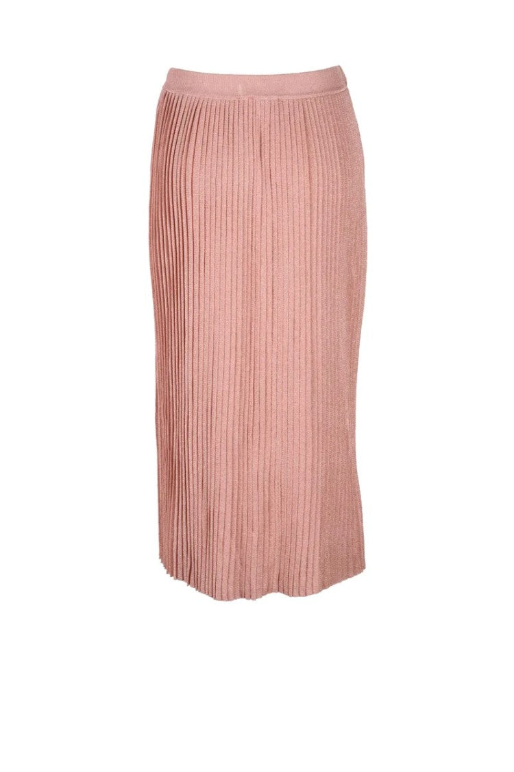 Elisabetta Franchi Long Pleated Lamé Skirt - Old Rose