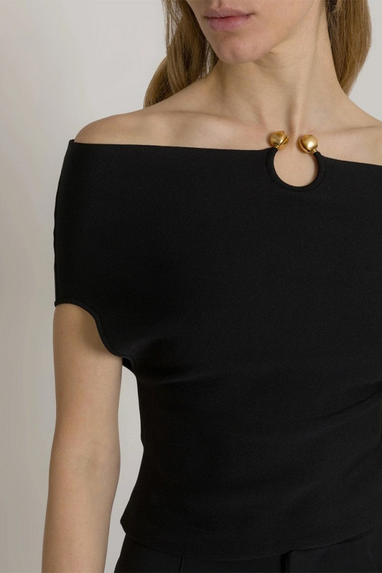 Alberta Ferretti Black Keyhole Neckline Ball Closures Viscose-Blend Tank Top