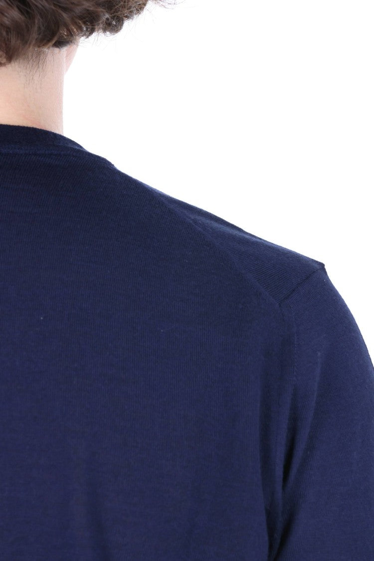 Drumohr Navy Cashmere-Wool-Silk Crewneck Sweater