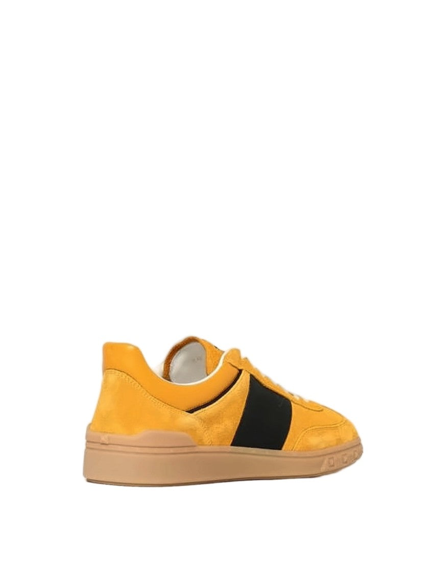 Valentino Garavani Vibrant Yellow Suede Sneakers With Black Panel