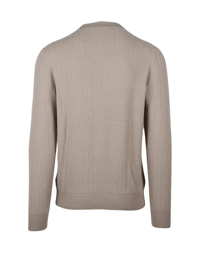 Luigi Gentile Beige Classic Crewneck Cotton Sweater