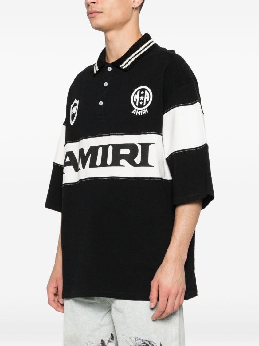 Amiri Black Polo Shirt With White Striped