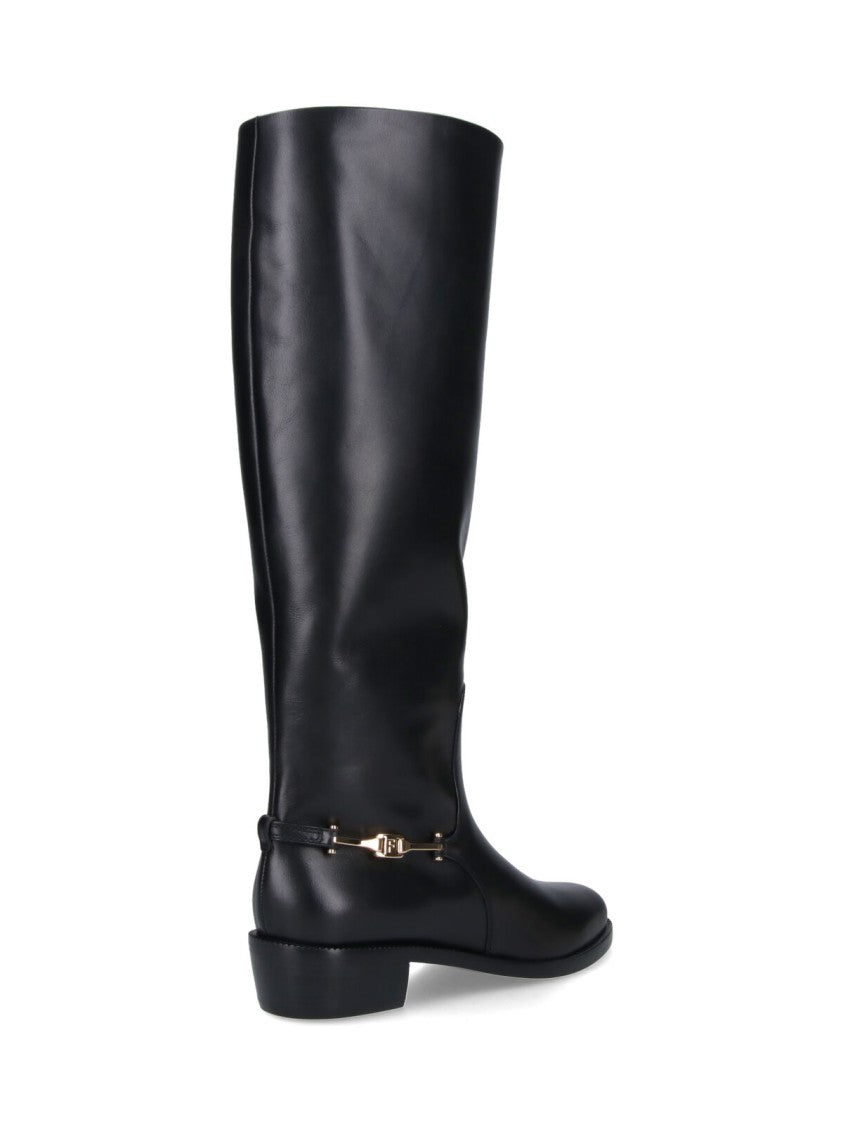 Ferragamo Tall Smooth Black Leather Boots