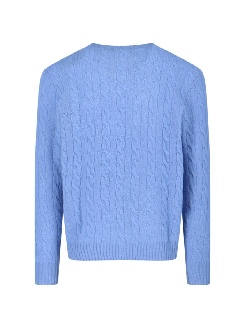 Polo Ralph Lauren Light Blue Cable-Knit Sweater With Classic Crew Neckline