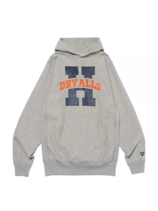 Humanmade Casual Grey Hoodie With Bold Lettering And Kangaroo Pocket