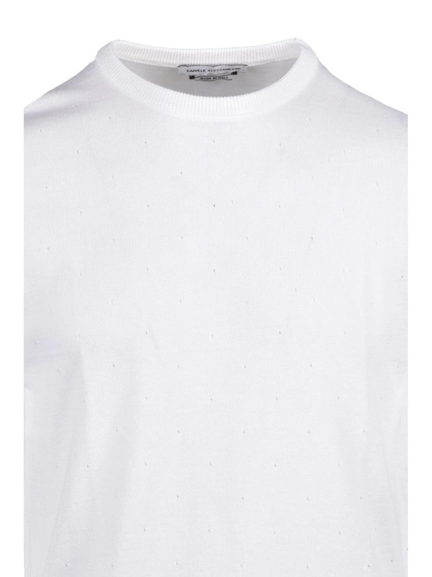 Daniele Alessandrini Openwork Crew Neck Sweater In 100% Cotton