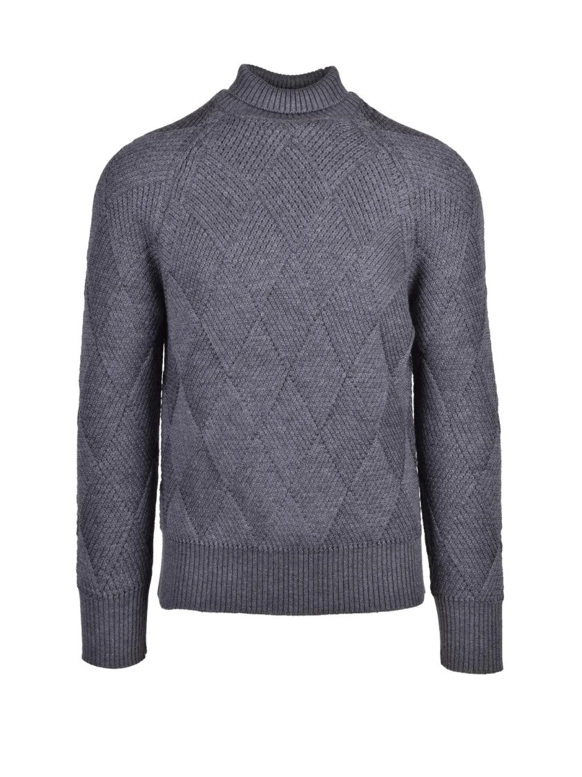 Alpha Studio Textured Turtleneck Sweater In Extrafine Merino Wool
