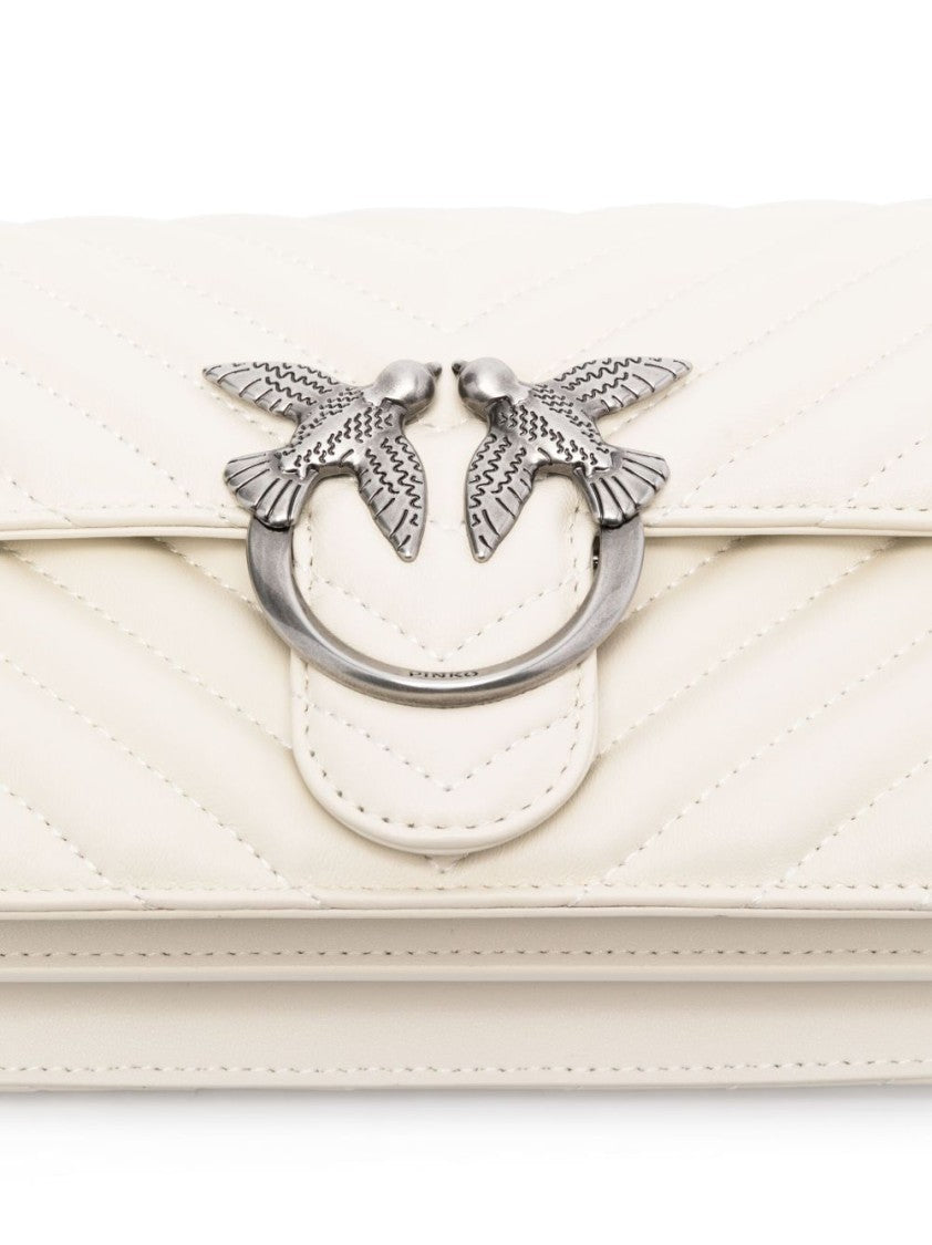 Pinko White Lambskin Quilted Shoulder Bag