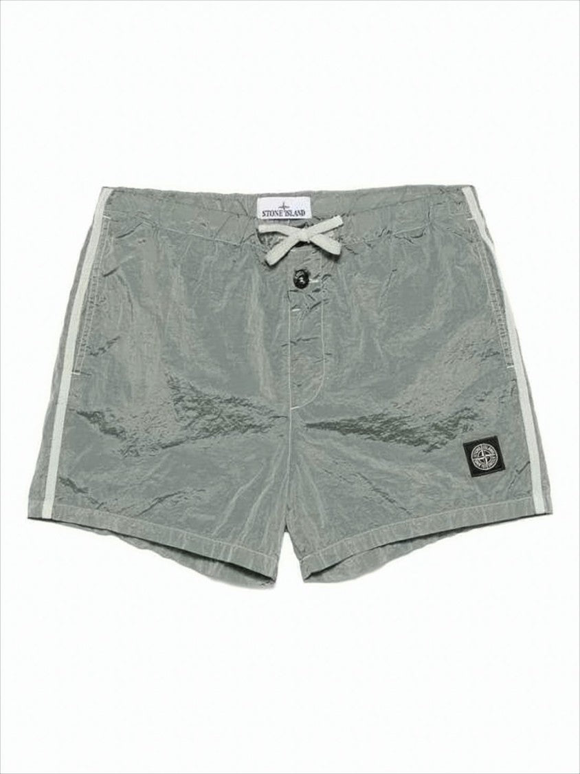 Stone Island Lightweight Green Shorts With Drawstring Waist And Patch Logo