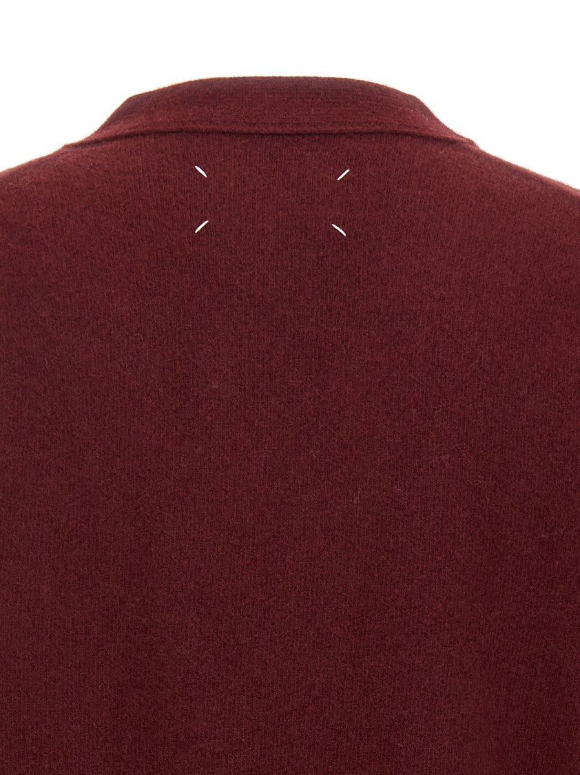 Maison Margiela Burgundy Wool Cardigan With Deep V-Neck And Relaxed Fit