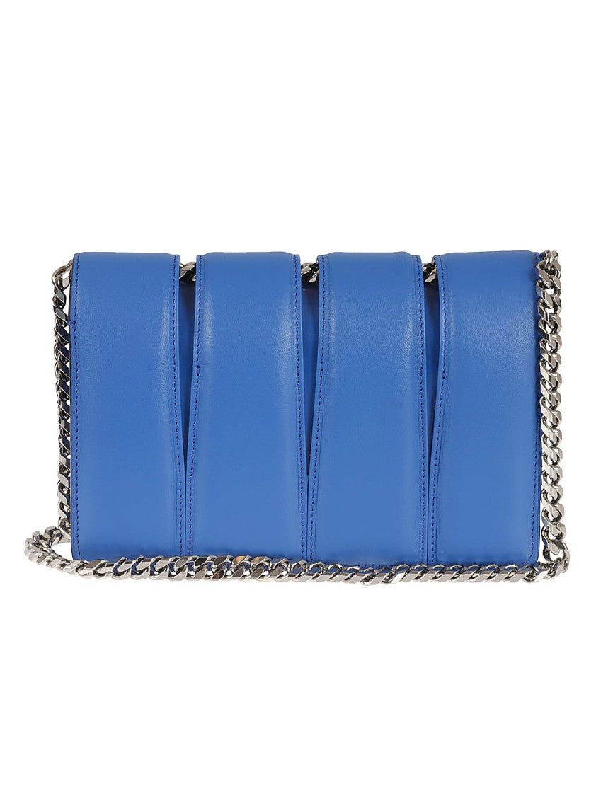 Alexander Mcqueen Rectangular Blue Leather Bag With Silver-Tone Chain Strap