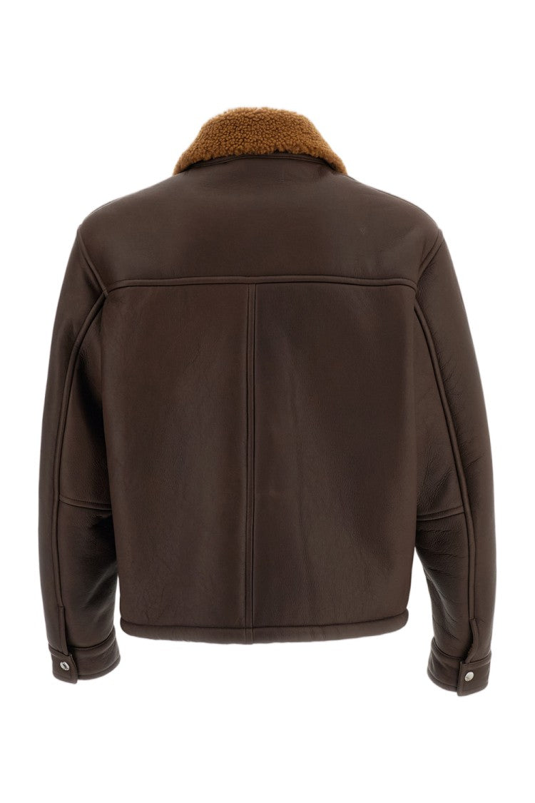 Emmeti Brown Nappa Leather Shearling Zip-Up Jacket