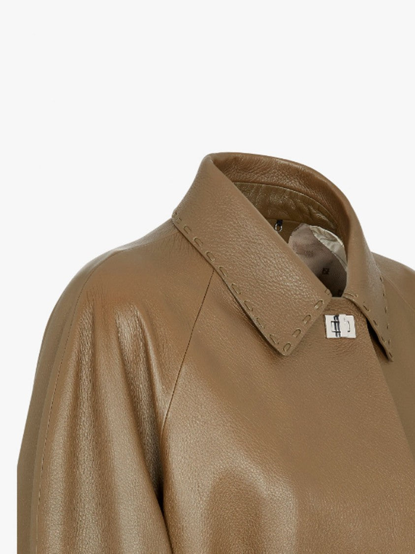 Fendi Mid-Length Lambskin Overcoat With Belted Waist