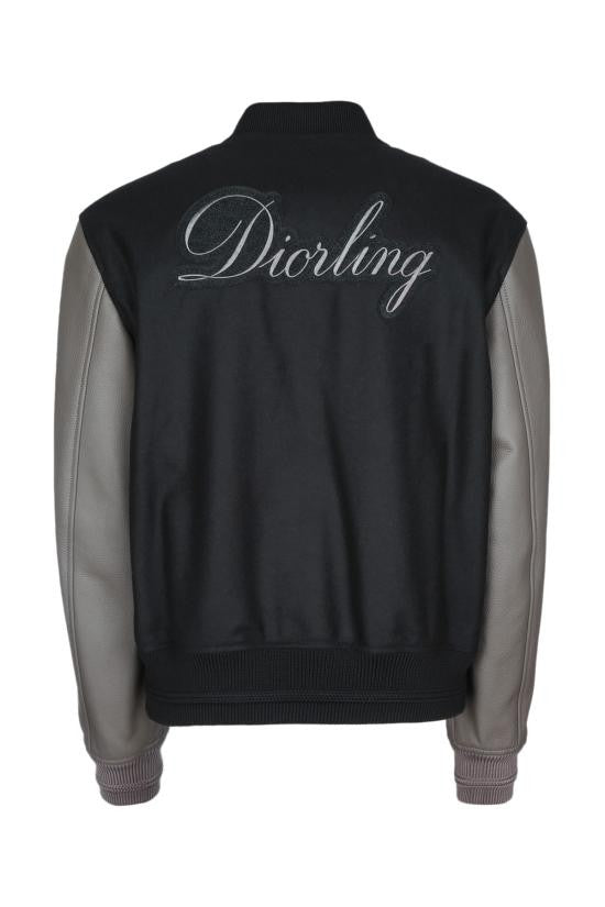 Dior Black Wool-Polyamide Bomber Jacket With Lambskin Sleeves