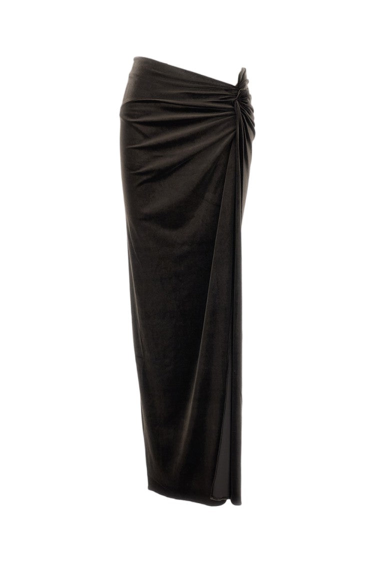 The Andamane Brown Zohra Twist Detail Velvety Stretch Maxi Skirt