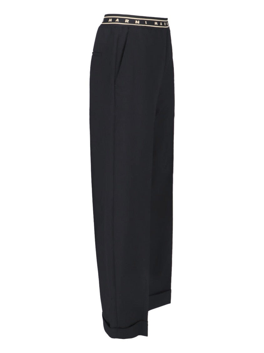 Marni Black Wide-Leg Virgin Wool Trousers