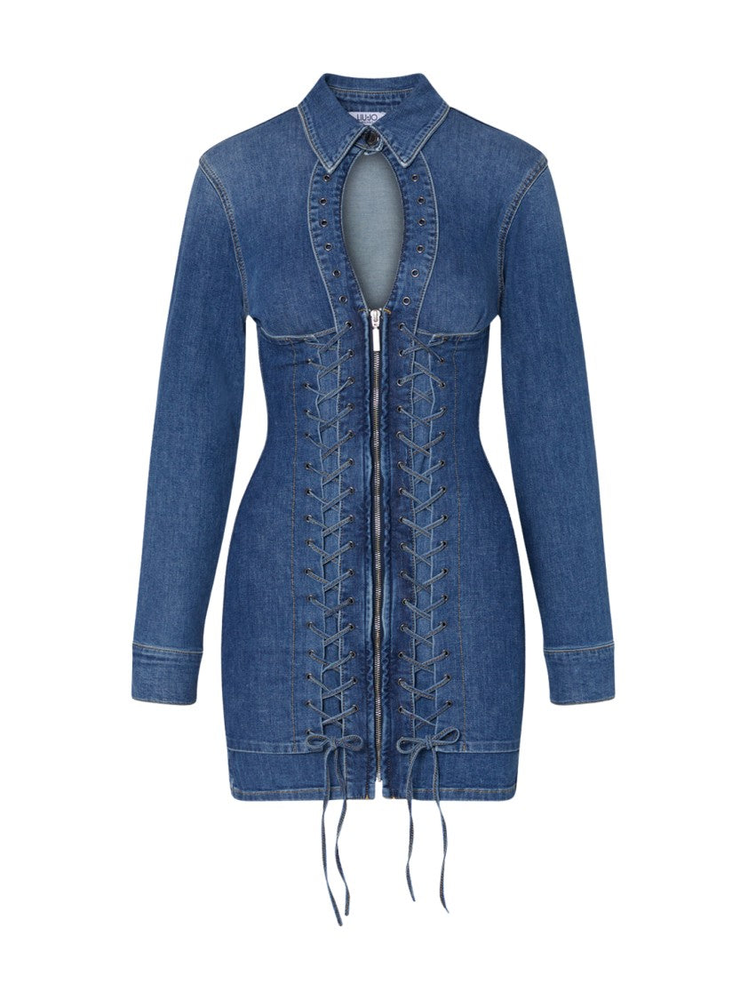 Liu Jo Fitted Denim Zipper Mini Dress