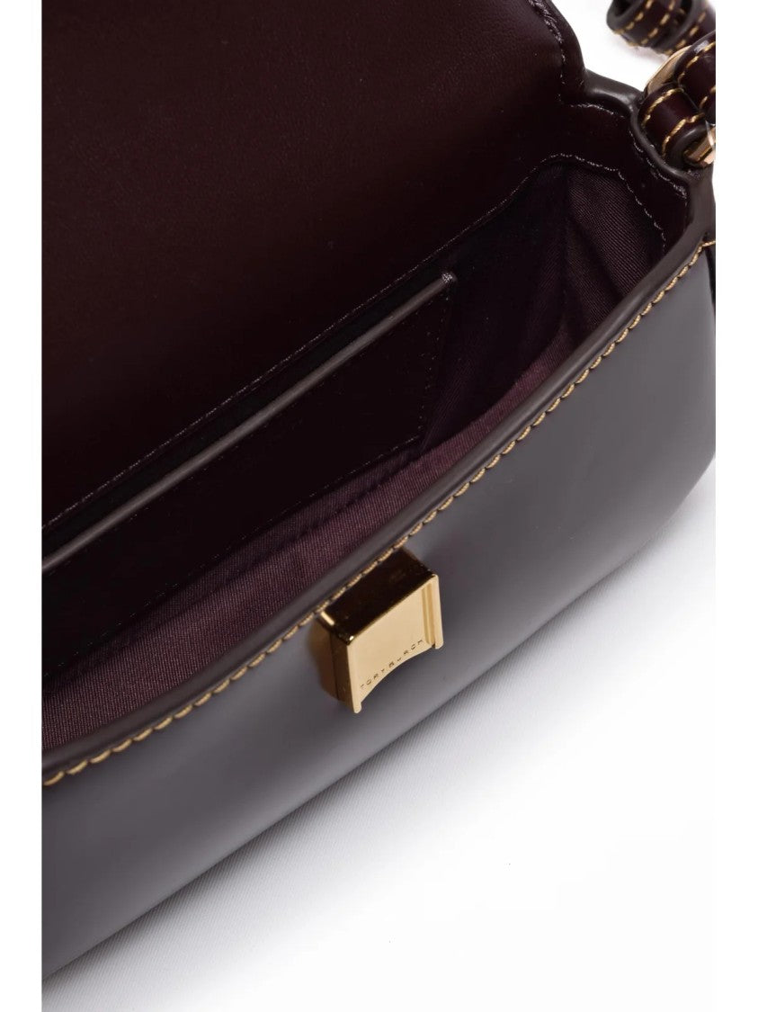 Tory Burch Britten Smooth Mini Top Handle Bag With Glossy Finish And Metallic Emblem